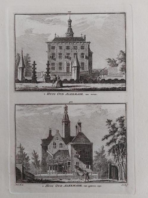 299-300 / 't Huis Oud Alkemade te Warmond Gravure 18e eeuw, Antiek en Kunst, Kunst | Etsen en Gravures, Ophalen of Verzenden