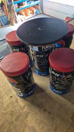 Unieke tafel met olievat stoelen, Ophalen, Gebruikt, Rond, 100 tot 150 cm