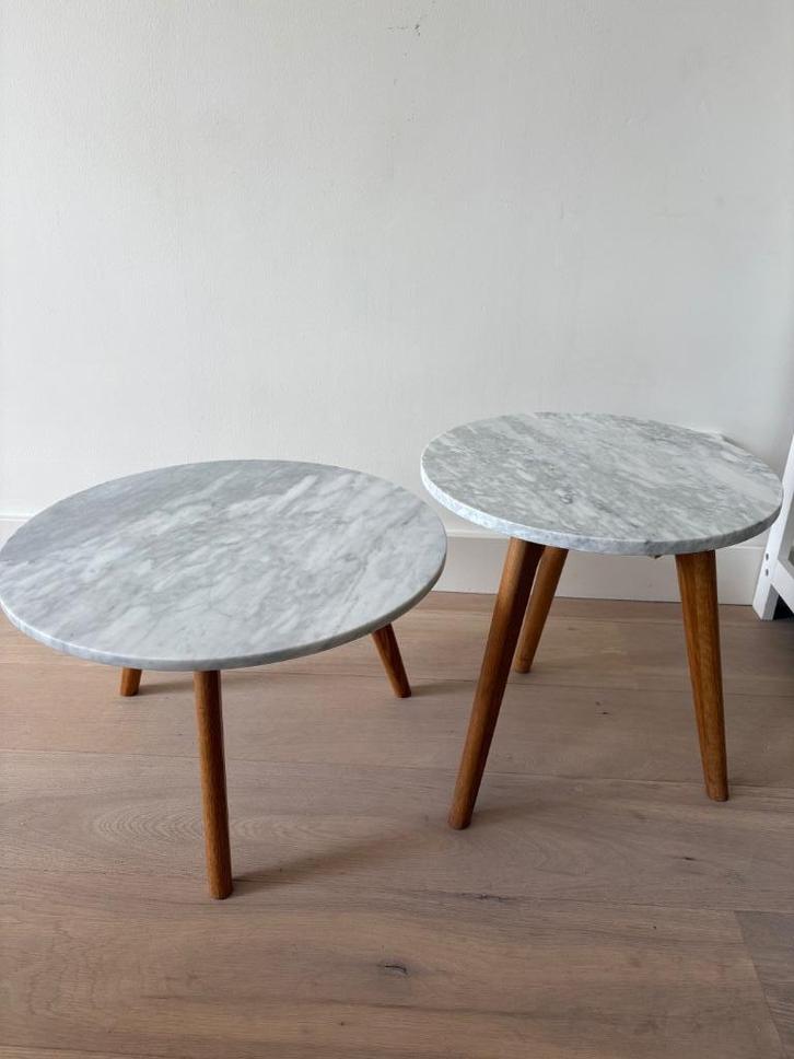 Two coffee marble tables, Huis en Inrichting, Tafels | Salontafels, Gebruikt, Minder dan 50 cm, 50 tot 100 cm, 50 tot 100 cm, Rond