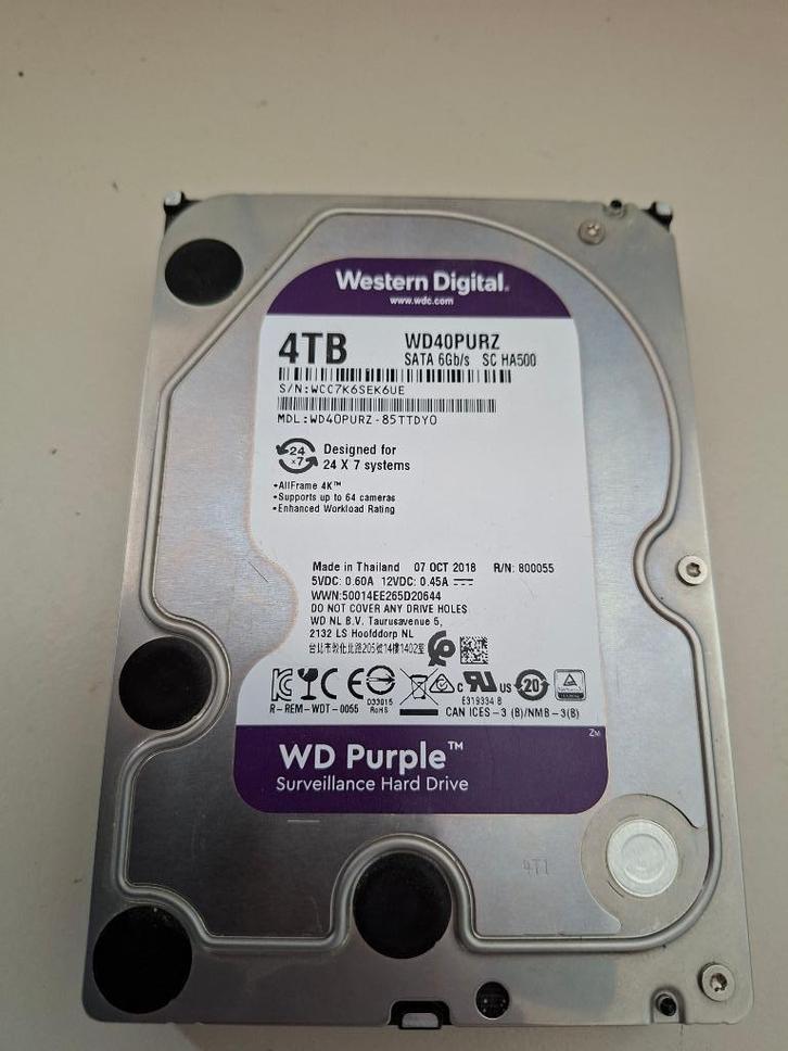 WD Purple 4 TB SATA HDD (harde schijf), Computers en Software, Harde schijven, Gebruikt, Desktop, Intern, HDD, SATA, Ophalen of Verzenden