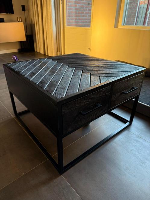 Mangohout Salontafel - Floor (zwart) - 70x70x45 cm, Huis en Inrichting, Tafels | Salontafels, Zo goed als nieuw, Minder dan 50 cm