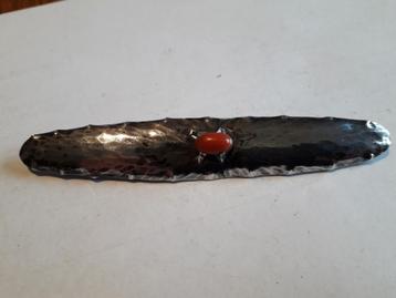 ANTIEKE ZILV AMSTERDAMSE SCHOOL BROCHE met BLOEDK lang 9 cm  beschikbaar voor biedingen