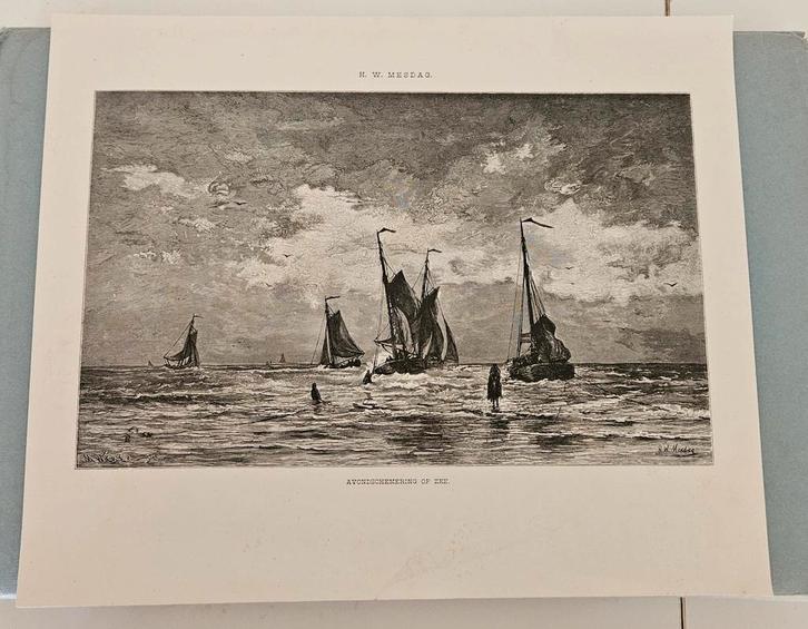 Gravure "avondschemering op zee", Antiek en Kunst, Kunst | Etsen en Gravures, Ophalen of Verzenden