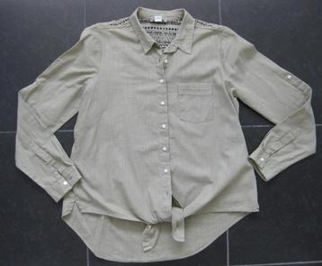 Cotton Club naturel blouse, linnen-look M, gehaakte ruginzet
