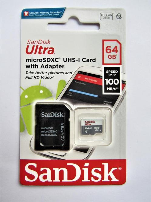 SanDisk Ultra micro SD kaart 64GB nieuw, Audio, Tv en Foto, Fotografie | Geheugenkaarten, Nieuw, SD, 64 GB, Smartphone, Ophalen of Verzenden