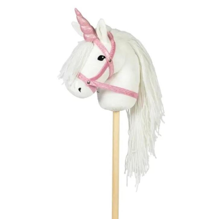 Stokpaard witte unicorn met roze hoorn en Halster | Merk: By, Kinderen en Baby's, Speelgoed | Hobbelfiguren, Nieuw, Ophalen of Verzenden