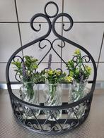Zwart metalen plantenrekje met vaasjes, Tuin, Minder dan 60 cm, Ophalen of Verzenden, Zo goed als nieuw