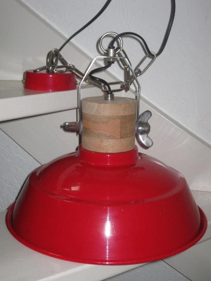 Industrieel Hanglamp Loreto Mangohout Rood Metaal 34 CM, Huis en Inrichting, Lampen | Hanglampen, Zo goed als nieuw, Minder dan 50 cm