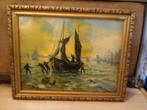 Schilderij: Boot op zee met figuren, Antiek en Kunst, Kunst | Schilderijen | Klassiek, Ophalen of Verzenden