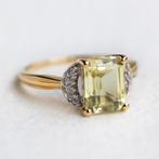 Vintage 9K goud dress ring met Groene topaas Diamant - 18,25, Sieraden, Tassen en Uiterlijk, Ringen, 18 tot 19, Ophalen of Verzenden