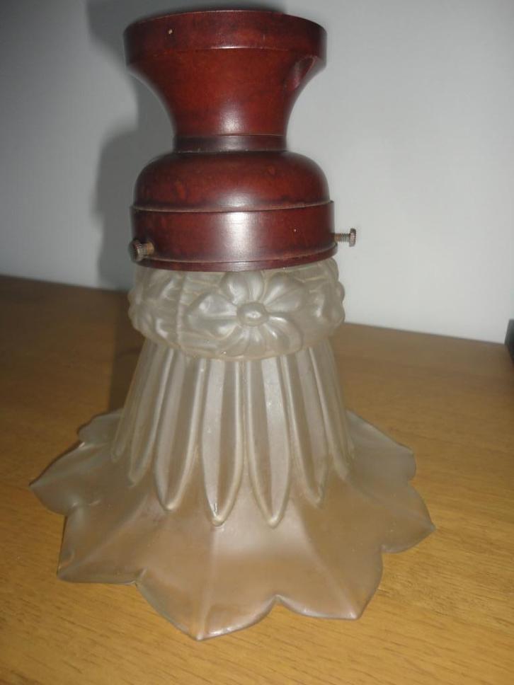 Oud hanglampje matglas tulpmodel kapje bakeliet armatuur, Antiek en Kunst, Curiosa en Brocante, Ophalen of Verzenden
