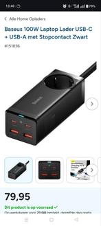 Baseus 100W Laptop Lader USB-C + USB-A met Stopcontact Zwart, Ophalen of Verzenden, Nieuw