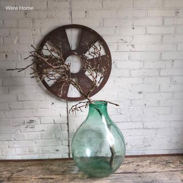 Grote gistfles vaas glas groen oude vintage  beschikbaar voor biedingen