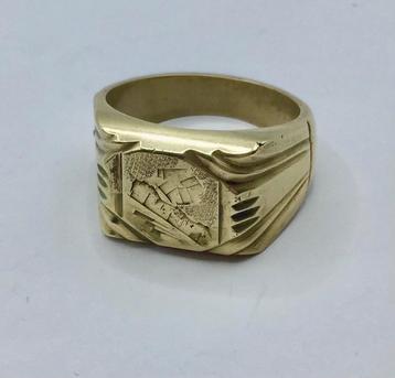 Vintage zegelring heren goud 750 18K gemerkt brons goud  beschikbaar voor biedingen