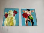 Twee leuke koeien schilderijen, Antiek en Kunst, Ophalen