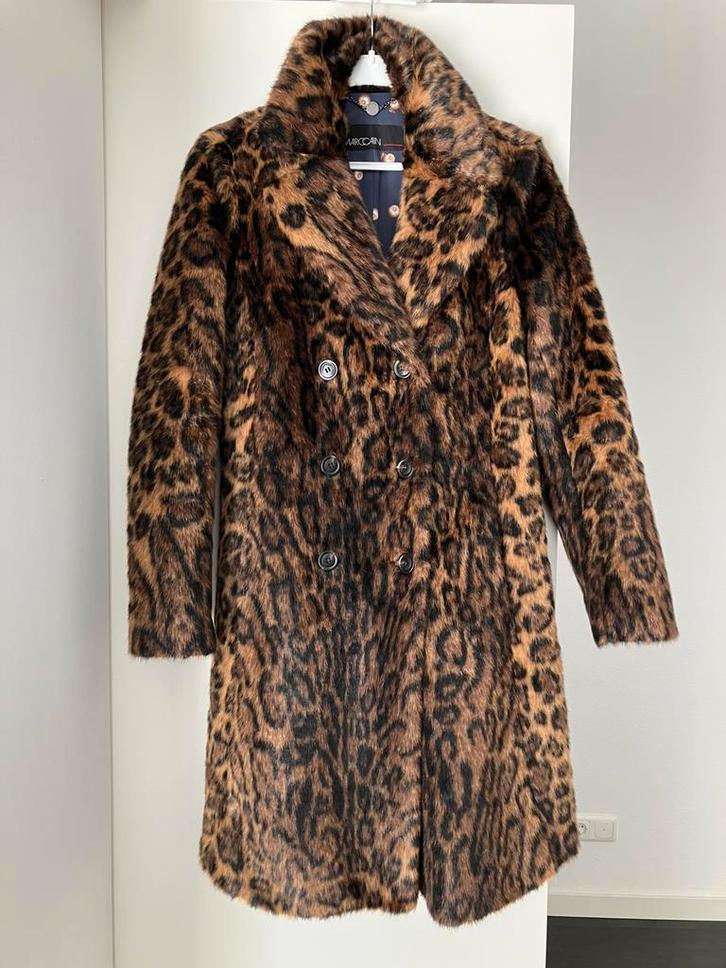 Marc Cain Long Coat | Leopard look (38), Kleding | Dames, Jassen | Winter, Zo goed als nieuw, Maat 38/40 (M), Bruin, Ophalen of Verzenden