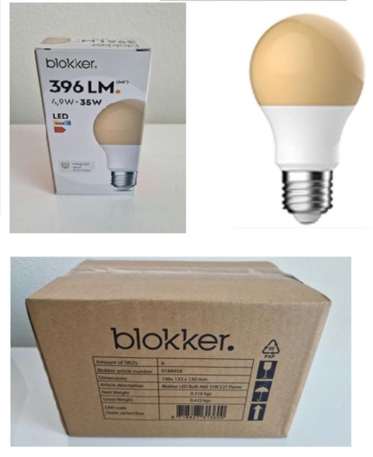 Partij Blokker LED Bulb A60 2400K 35W E27 Flame Nieuw, Huis en Inrichting, Lampen | Losse lampen, Nieuw, Led-lamp, 30 tot 60 watt