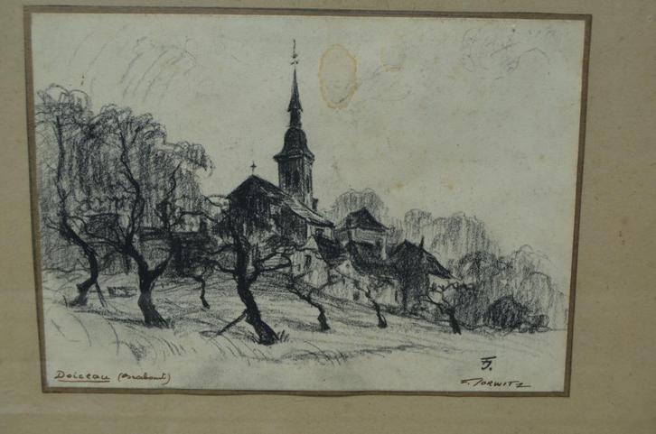 Tekening Doiceau F. Jorwitz Waals Brabant, Antiek en Kunst, Kunst | Schilderijen | Klassiek, Ophalen of Verzenden