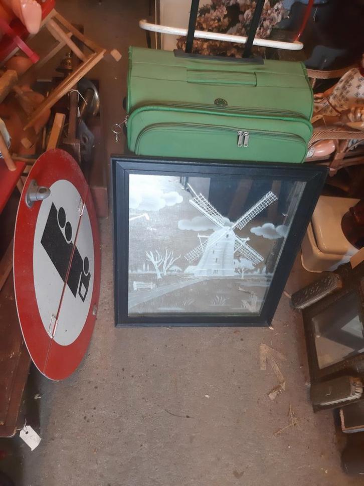 Oude Spiegel met Molen, Huis en Inrichting, Woonaccessoires | Spiegels, Gebruikt, Minder dan 50 cm, Minder dan 100 cm, Rechthoekig