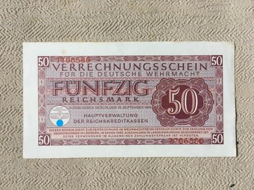 Duits bankbriefje van 50 Reichsmark Wehrmacht - 1944- wo2, Postzegels en Munten, Bankbiljetten | Europa | Niet-Eurobiljetten, Los biljet