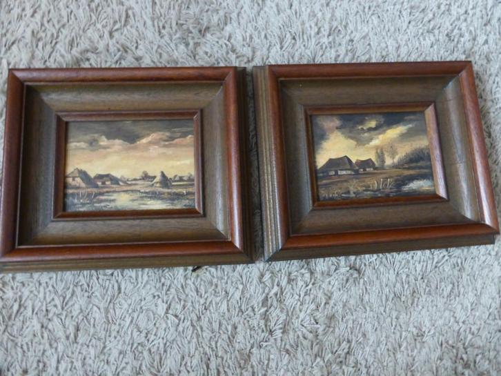 2 Landschapsschilderijtjes in olieverf, Antiek en Kunst, Kunst | Schilderijen | Klassiek, Ophalen of Verzenden