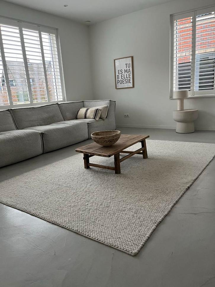 Ecru grof geknoopt vloerkleed, Huis en Inrichting, Stoffering | Tapijten en Kleden, Gebruikt, 150 tot 200 cm, 200 cm of meer, Rechthoekig