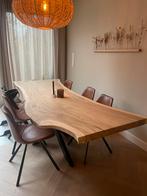 Eettafel Boomstam met metalen zwarte poot, Huis en Inrichting, Tafels | Eettafels, Ophalen, Eikenhout, 200 cm of meer, 50 tot 100 cm
