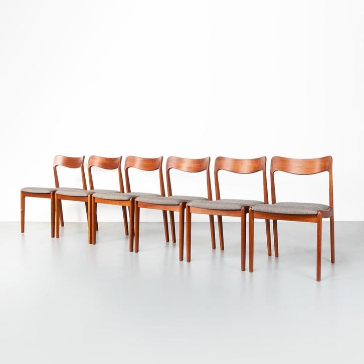 Vintage Deense eetkamerstoelen, Henning Kjaernulf, set van 6, Huis en Inrichting, Stoelen, Gebruikt, Vijf, Zes of meer stoelen