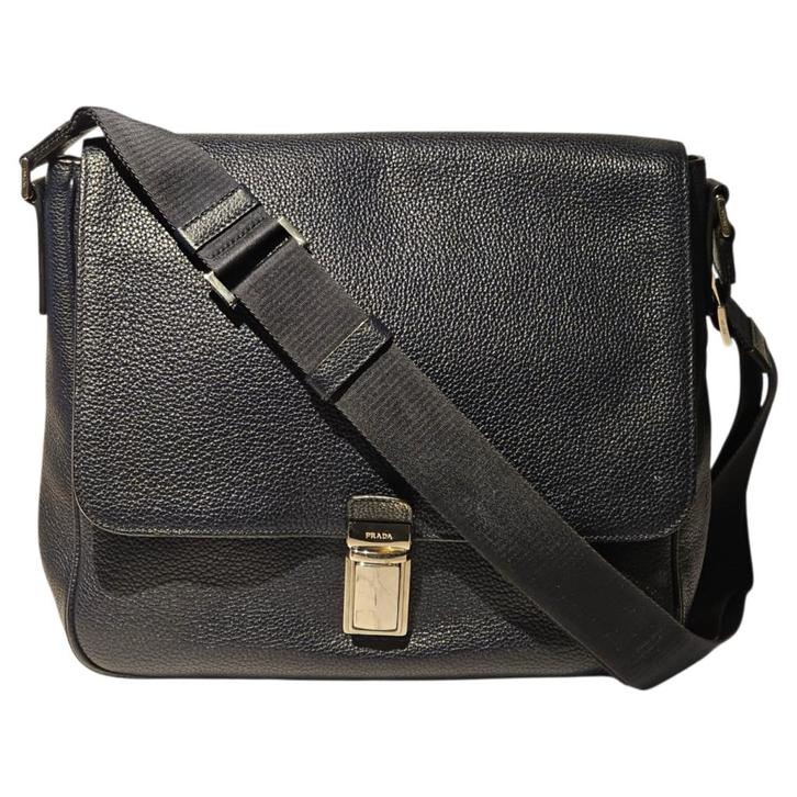 Prada Leather Messenger Bag Dark Blue | Nette Staat, Sieraden, Tassen en Uiterlijk, Tassen | Schoudertassen, Gebruikt