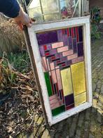 Mooi, kleurrijk glas in lood raam - nog in kozijn - Art Deco, Doe-het-zelf en Verbouw, Glas en Ramen, Ophalen, Gebruikt, Minder dan 80 cm