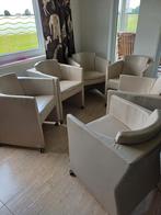6 prachtige leren kuipstoelen op wieltjes met handgreep, Ophalen, Zo goed als nieuw