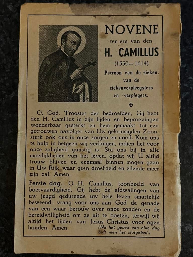 Novene Heilige Camillus van Lellis, Verzamelen, Ophalen of Verzenden, Gebruikt, Kaart of Prent, Christendom | Katholiek