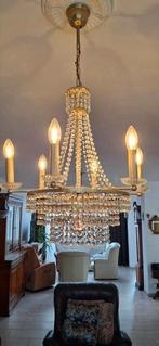 Kristallen hanglamp, Huis en Inrichting, Ophalen, Gebruikt, 6 armig klassiek. rond 55cm hoog 90 cm