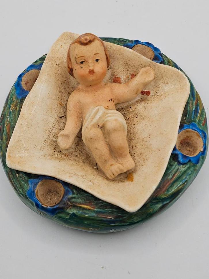Antiek Kindje Jezus met Kaarsenhouders, Antiek en Kunst, Antiek | Religie, Ophalen of Verzenden