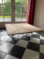 Salontafel vierkant 100cm industrieel hout staal, Ophalen, 50 tot 100 cm, Vierkant, Industrieel stoer