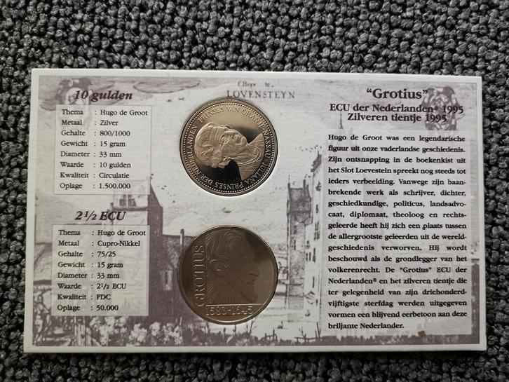 Zilveren Tientje & 2 1/2 ECU Grotius 1995, Postzegels en Munten, Munten | Nederland, Ophalen of Verzenden