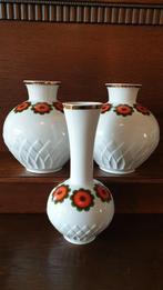 Vintage design 3 bloem vaasjes wit goud oranje zwart Bavaria, Antiek en Kunst, Ophalen of Verzenden