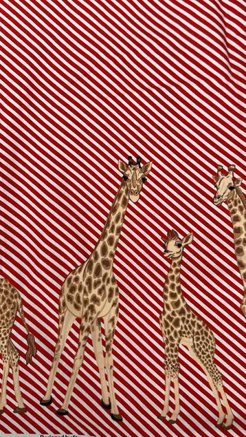 Giraffe border op rode diagonale steep tricot beschikbaar voor biedingen