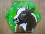 6 kantig schilderij Koe (50 x 43 cm.), Ophalen, Oorspronkelijke maker, Nieuw, Schilderij
