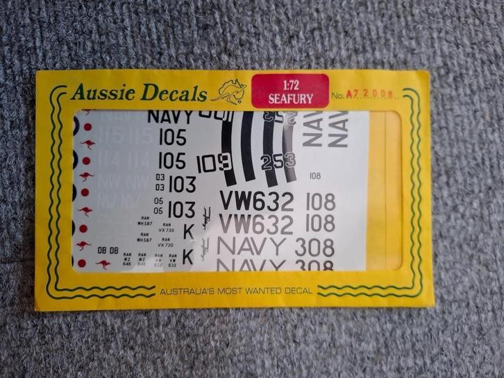 1/72 Aussie decals Sea Fury, Hobby en Vrije tijd, Modelbouw | Vliegtuigen en Helikopters, Nieuw, Vliegtuig, 1:72 tot 1:144, Overige merken