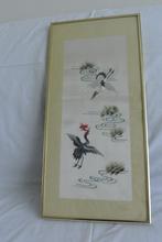 Ingelijst chinees borduurwerk zijde Kraanvogels, Antiek en Kunst, Ophalen of Verzenden