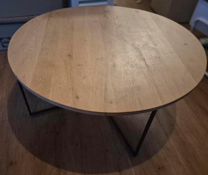 Salontafel eikenhout en zwart metalen onderstel 90 x 40 cm, Huis en Inrichting, Tafels | Salontafels, Gebruikt, Minder dan 50 cm