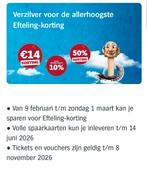 16 volle spaarkaarten 14€ korting entree Efteling 1€ pst, Drie personen of meer, Kortingskaart