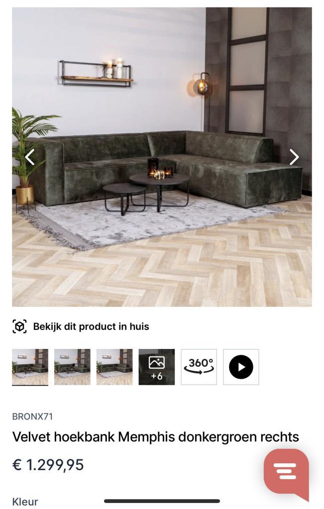 !!ACTIE!! Hoekbank Memphis Velvet Groen Bronx71, Huis en Inrichting, Banken | Bankstellen