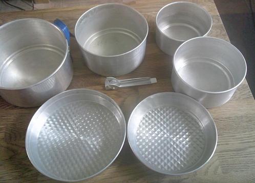 Camping pannenset vintage aluminium bagpacken kamperen, Caravans en Kamperen, Kampeeraccessoires, Gebruikt, Ophalen of Verzenden