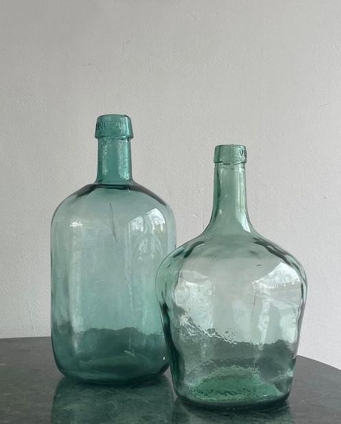 Antieke groene vintage italiaanse gistflessen Viresa, Antiek en Kunst, Antiek | Vazen, Ophalen of Verzenden