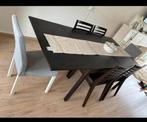 Uitschuifbare kersenhouten eettafel met 6 stoelen, Ophalen, Gebruikt, 100 tot 150 cm, 50 tot 100 cm