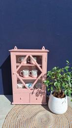 Roze Vintage Vitrinekastje, wandkast, kastje met vitrine, Ophalen, Minder dan 50 cm, Gebruikt, Glas