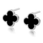 Silver Black Clover Earrings with Onyx, Nieuw, Ophalen of Verzenden, Knopjes of Stekers, Zilver