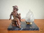 Antieke Tafellamp met Bronzen Jongen en Marmeren Voet, Antiek en Kunst, Antiek | Lampen, Ophalen